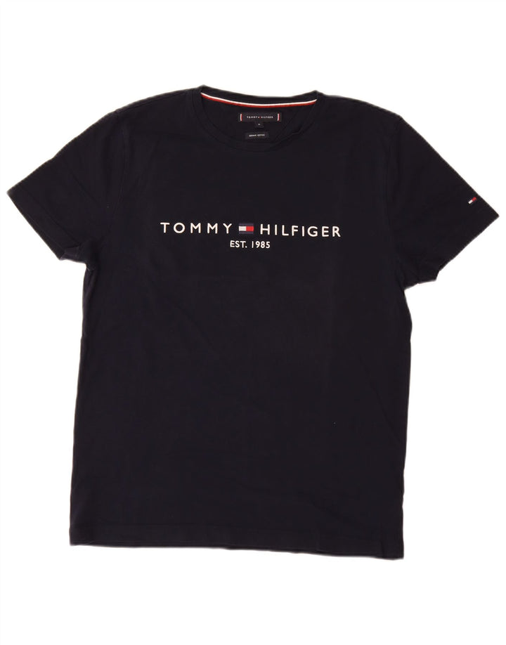 TOMMY HILFIGER Herre grafisk T-shirt top mellem marineblå bomuld