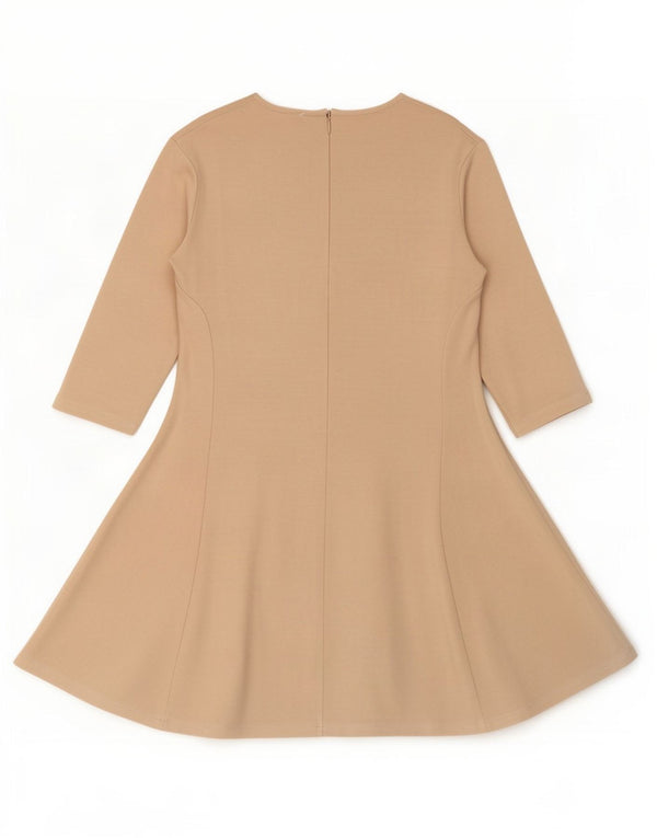 Zara Dame 3/4 ærmet A-line kjole UK 12 Medium Beige Bomuld