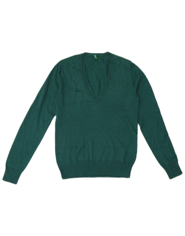 Benetton Dame V-hals sweater UK 6 XS Grøn viskose