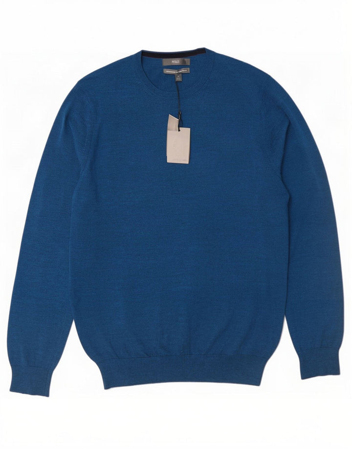 Marks & Spencer Herre sweater med rund hals, medium marineblå merinould
