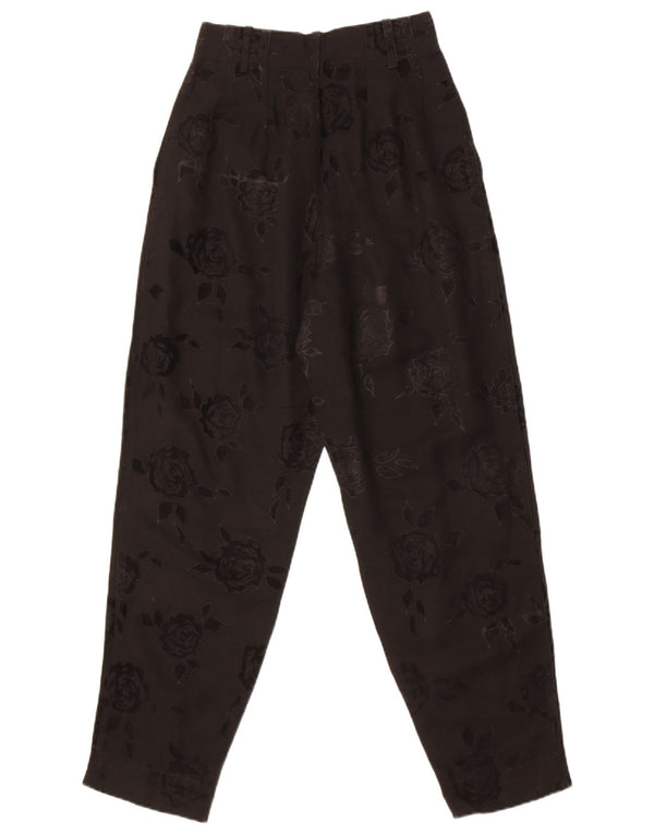 Vintage kvinders højtaljede fritidsbukser IT 42 Medium W26 L30 Black Floral