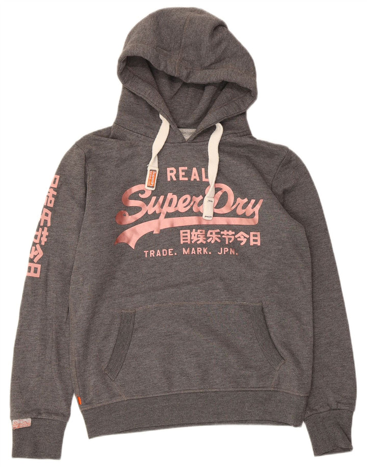 SUPERDRY Grafisk hættetrøje til kvinder UK 14 mellemgrå polyester