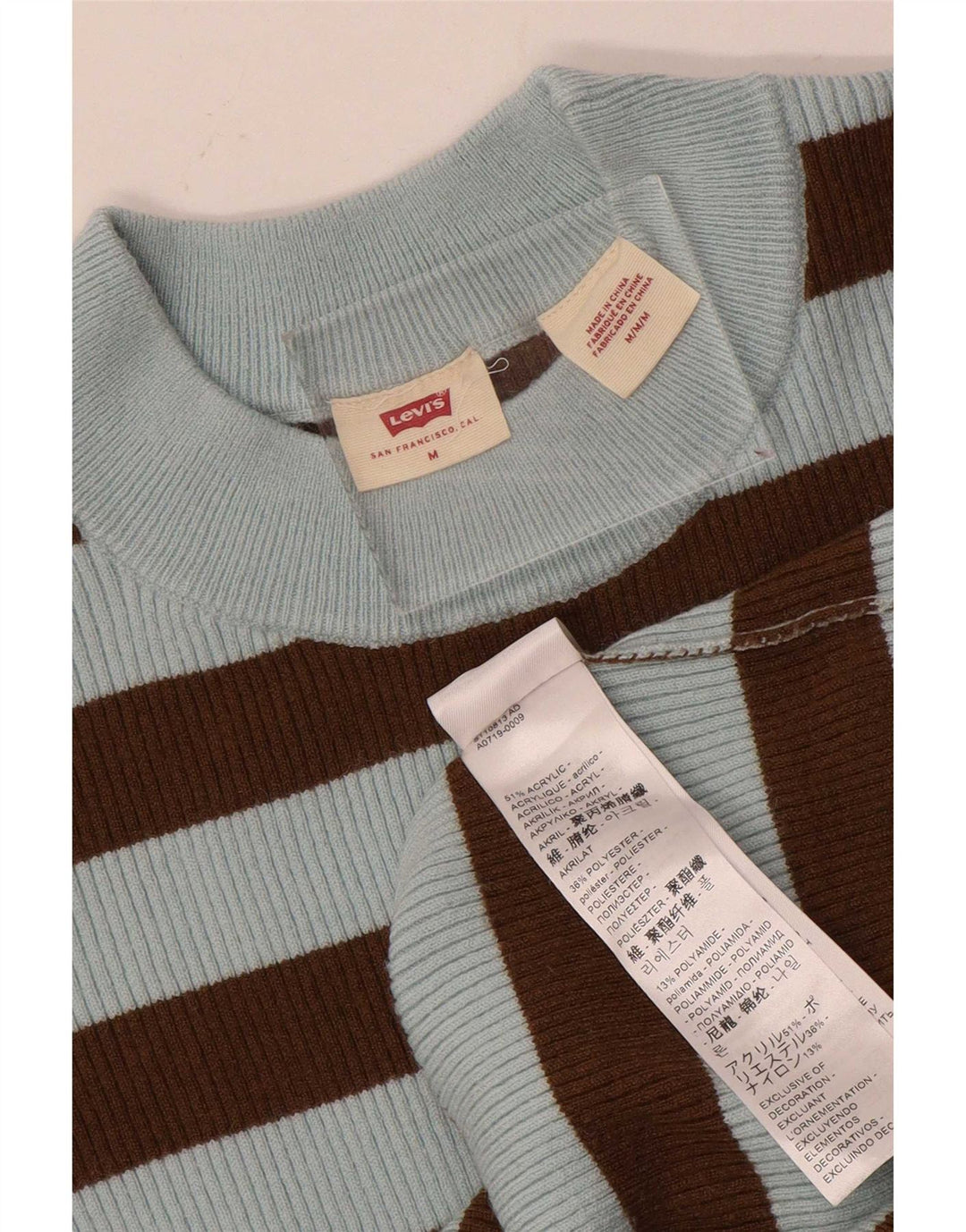 Levi's dame sweater med rund hals DK 12 mellemblå stribet akryl