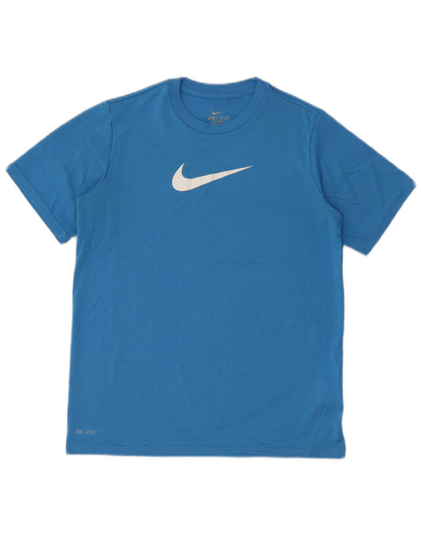 Nike Dame Dri Fit Grafisk T-Shirt Top UK 14 Stor Blå Polyester