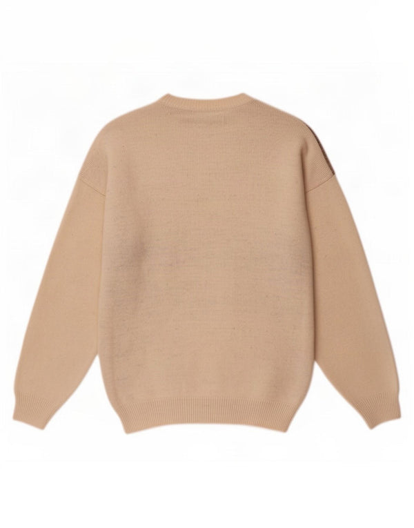 Vintage sweater med rund hals til mænd Medium Off White geometrisk uld