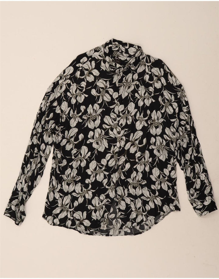Zara Herre Slim Fit Skjorte Stor Sort Blomster