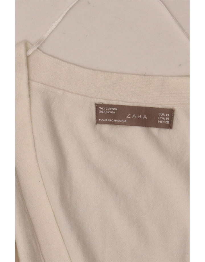 Zara Womens Longline Cardigan Sweater UK 12 Medium White Bomuld