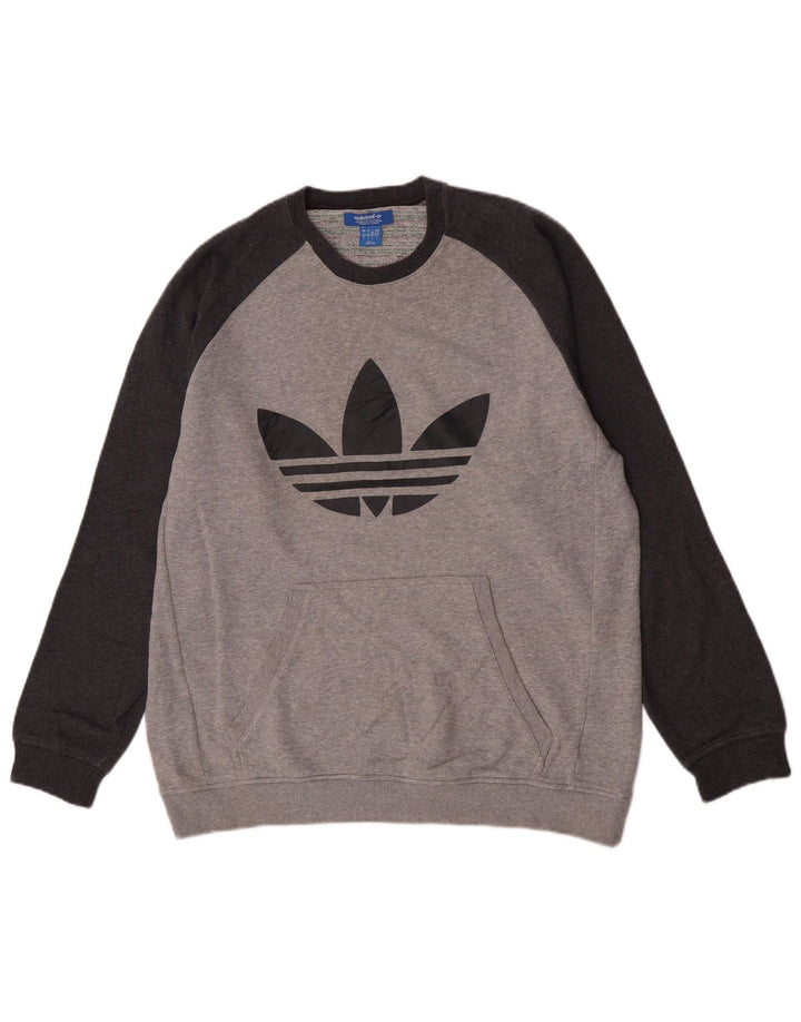 Adidas Grafisk Sweatshirt-trøje til mænd Large Grå Colourblock Bomuld