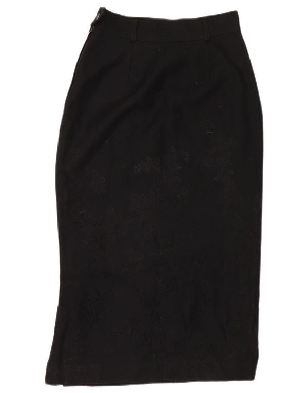Sportmax Womens High Waist Pencil Skirt UK 10 Small W24 Black Floral Wool