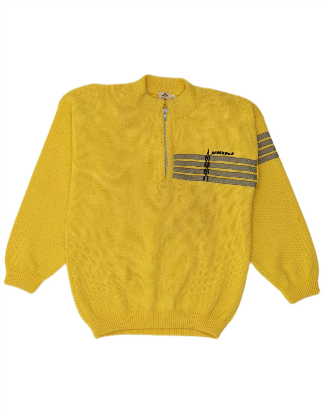 Vintage Herre Zip Neck Jumper Sweater IT 46 Lille gul stribet uld