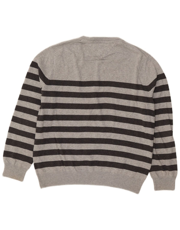 Tommy Hilfiger Herre V-hals sweater Medium Grå Stribet Bomuld