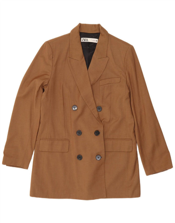 Zara Dame Longline Double Breasted Blazer Jacket UK 12 Medium Brown