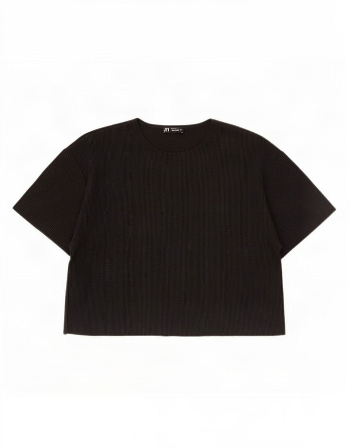 Zara Womens Crop T-Shirt Top UK 14 Medium Sort Polyester