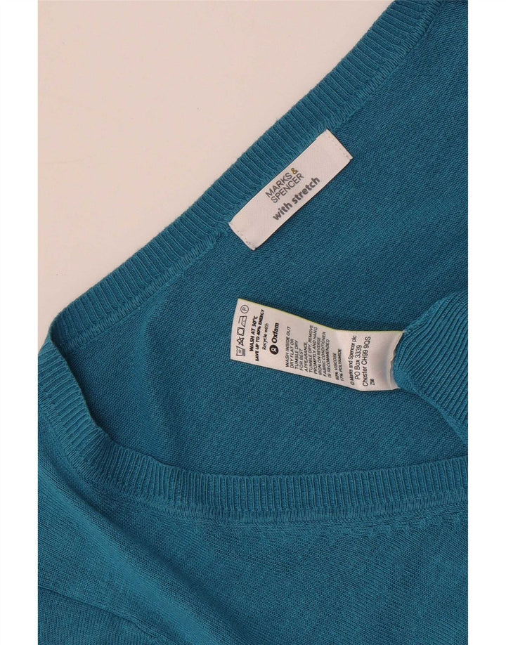Marks & Spencer Dame V-hals sweater UK 14 Medium Turkis Viscose
