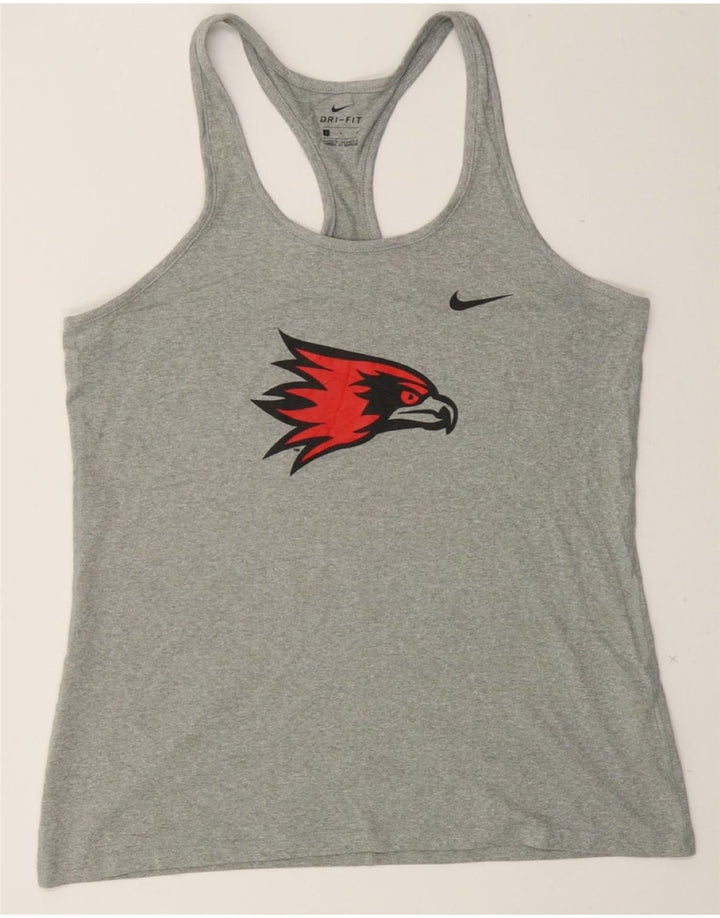 NIKE Womens Dri Fit Graphic Vest Top UK 16 Large Grey Polyester Vintage Nike and Second-Hand Nike from Messina Hembry 