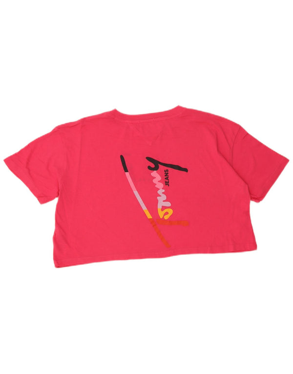 Tommy Hilfiger Womens Crop Oversized grafisk T-shirt top UK 14 Medium Pink