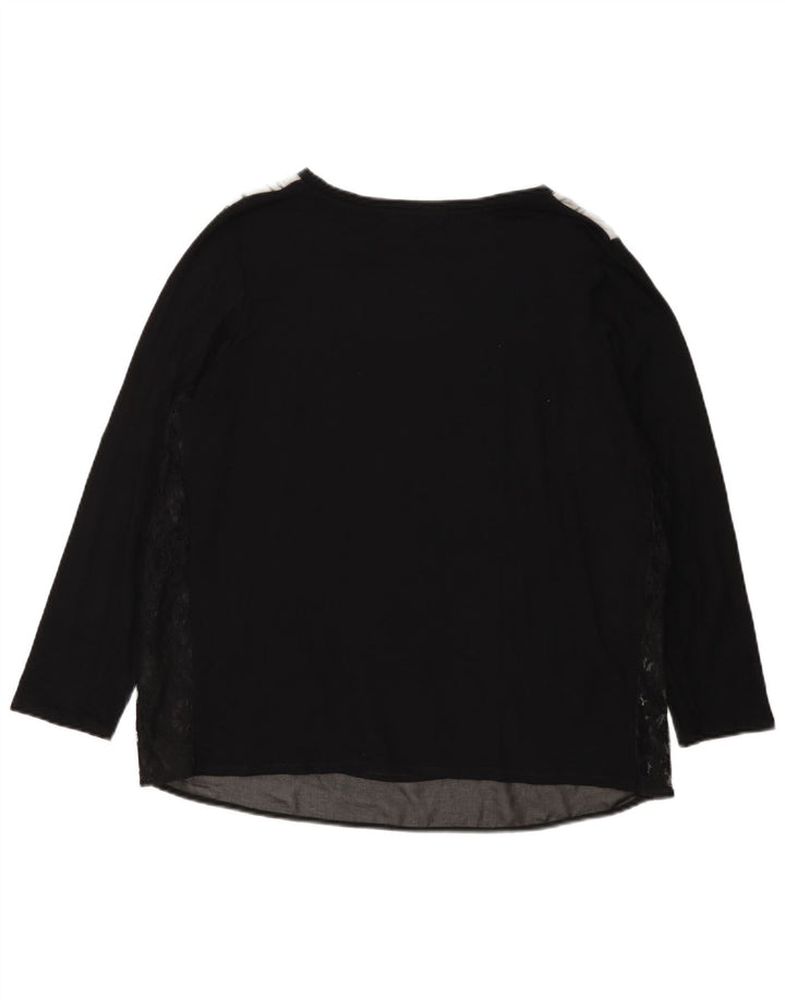 ELENA MIRO Dame Grafisk Top Langærmet UK 18 XL Sort
