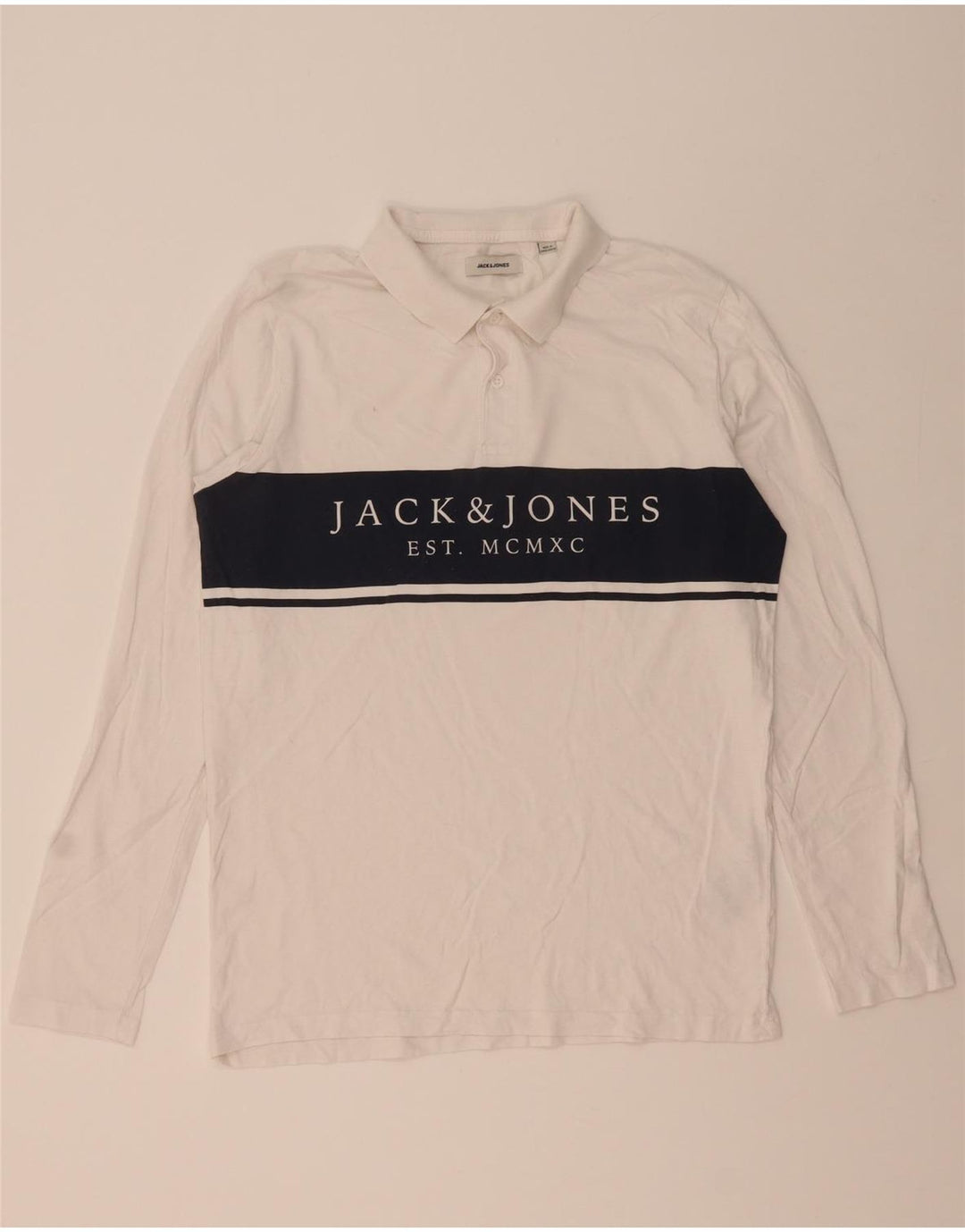 JACK & JONES Herre grafisk langærmet poloshirt Medium White Colourblock