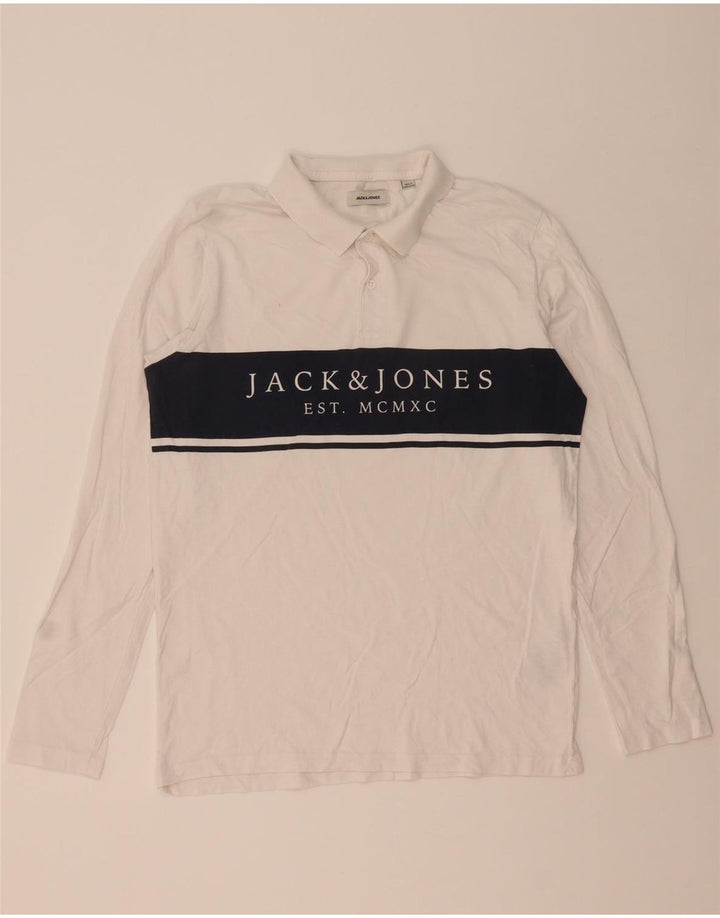 JACK & JONES Herre grafisk langærmet poloshirt Medium White Colourblock