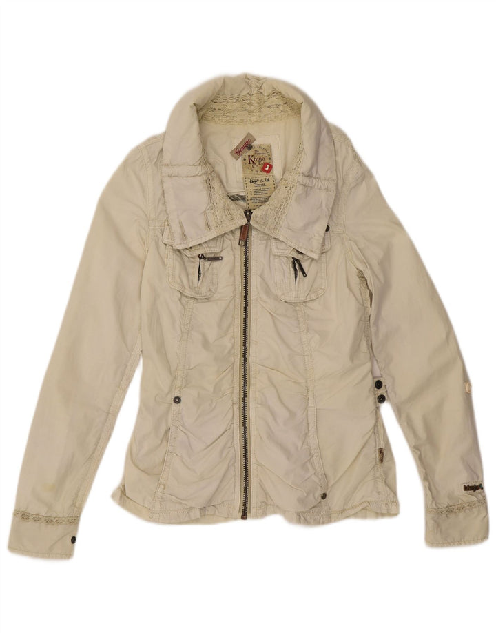 KHUJO Womens Graphic Utility Jacket UK 10 Small Beige Cotton