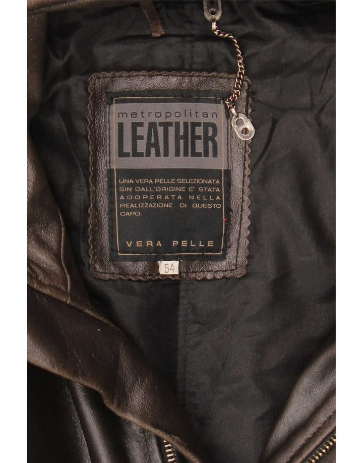 Metropolitan Herre Hooded Læderfrakke IT 54 2XL Brun