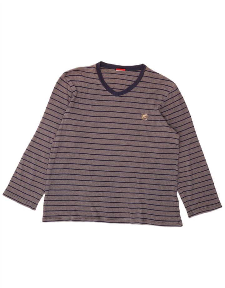 Fila Dame Top Langærmet UK 18 XL Marineblå Stribet