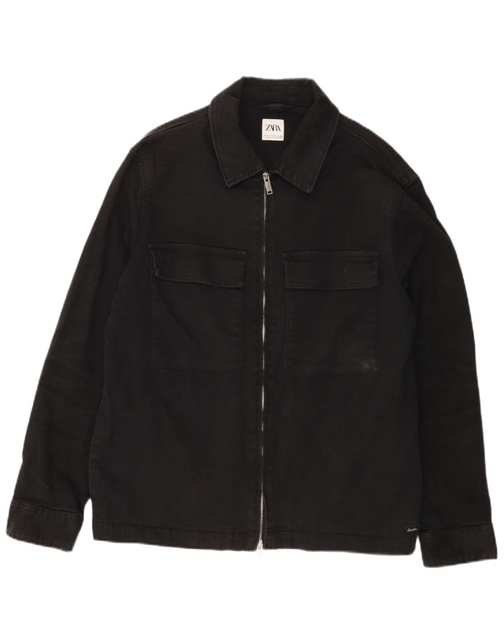 Zara Herre denimjakke UK 42 XL Sort Bomuld