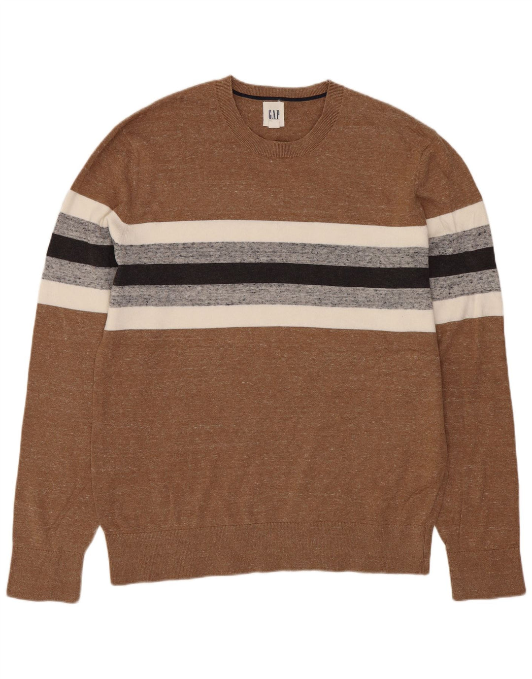 Gap Herre Crew Neck Jumper Sweater Medium Brun Stribet bomuld Classic