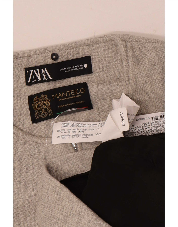 Zara Dame Overfrakke UK 14 Medium Grey Uld