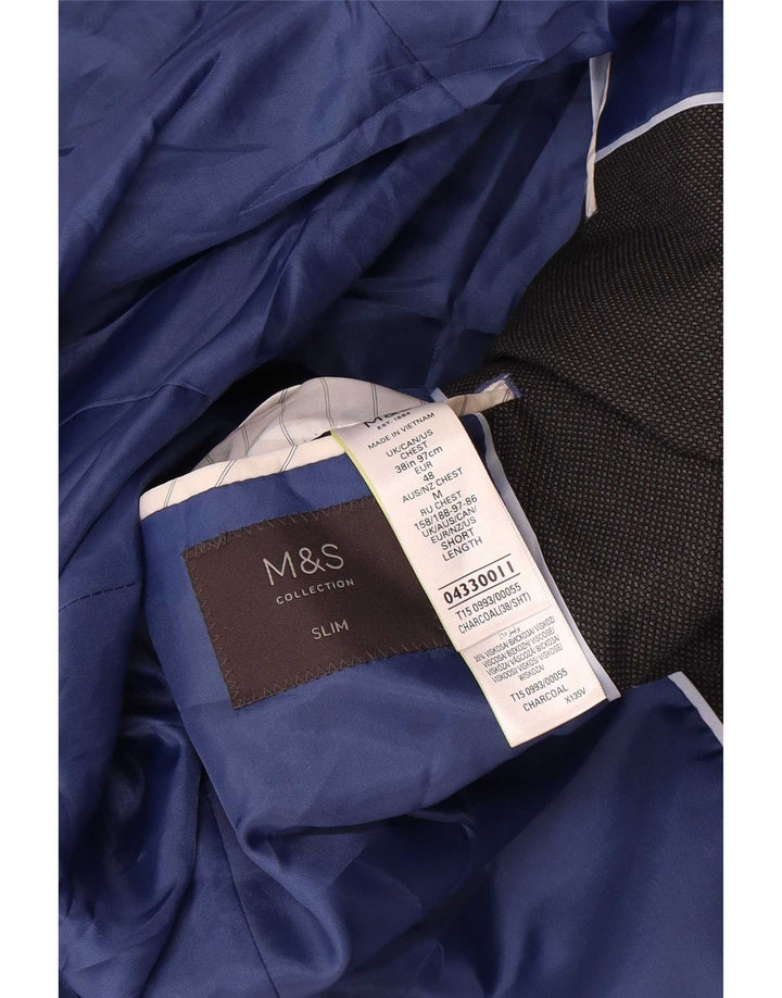 Marks & Spencer Herre 2 Button Slim Blazer Jacket UK 38 Medium Black Wool