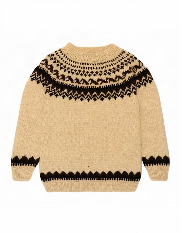 Vintage Dame Boat Neck Jumper Sweater UK 16 Large Beige Fair Isle