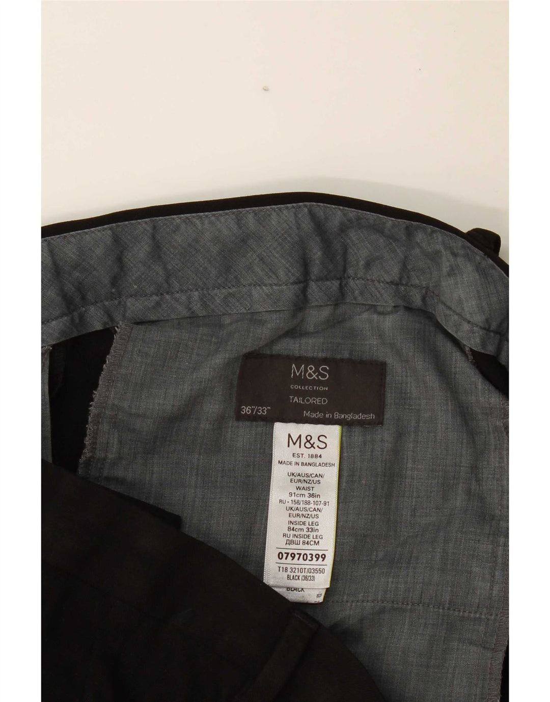 Marks & Spencer Herre Skræddersyet Fit Suit Bukser W36 L33 Sort polyester