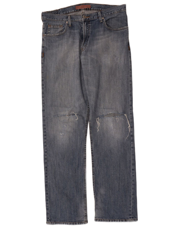 Lee Mens Distressed Straight Jeans W34 L34 Blå Bomuld