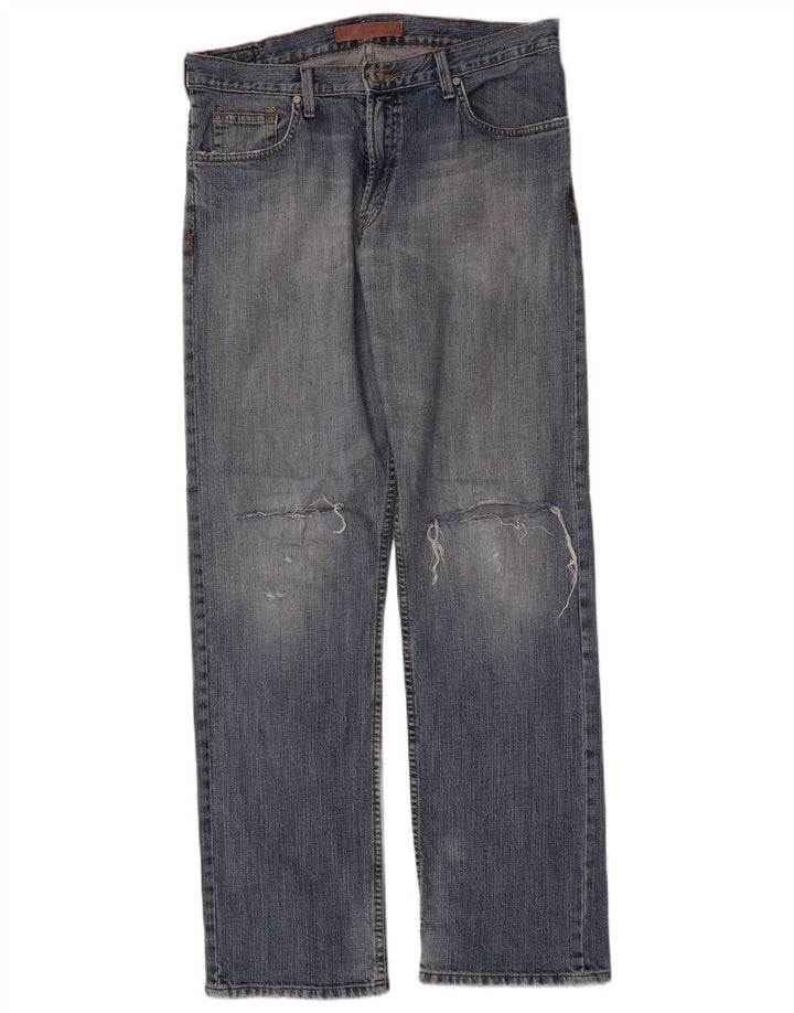 Lee Mens Distressed Straight Jeans W34 L34 Blå Bomuld