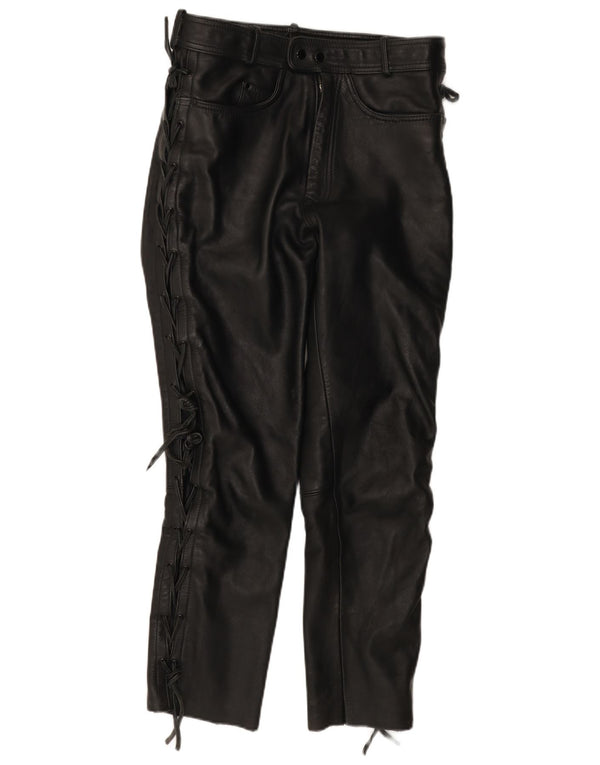 Vintage lige læderbukser til kvinder IT 52 2XL W30 L28 sort læder