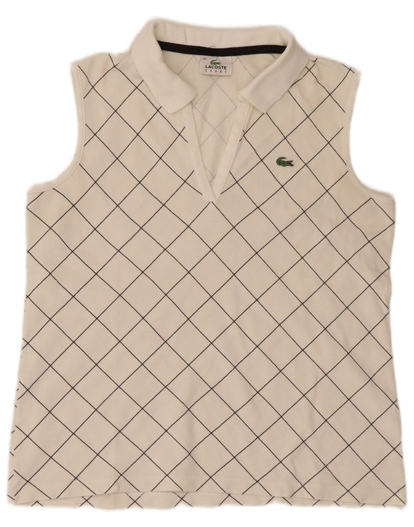 Lacoste Dame ærmeløs polo shirt str. 42 Stor hvid ternet bomuld