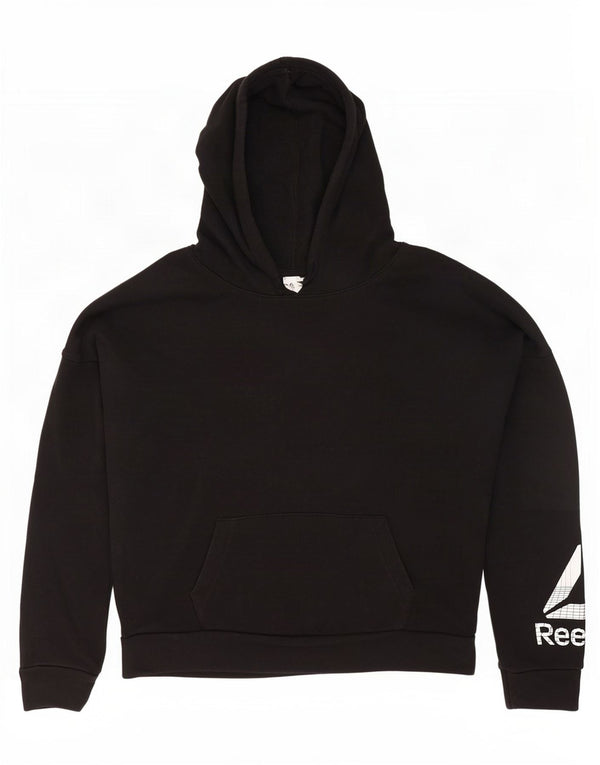 Reebok Dame grafisk oversized hættetrøje Jumper UK 12/14 Medium Sort Bomuld