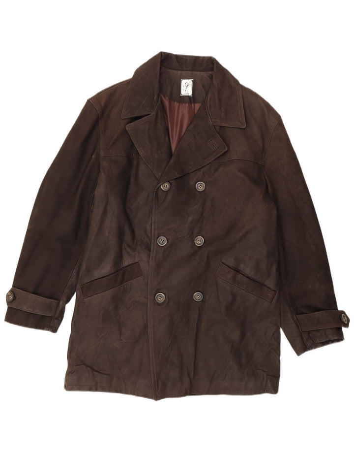 Vintage herre dobbeltradet læderfrakke IT 54 2XL brunt læder