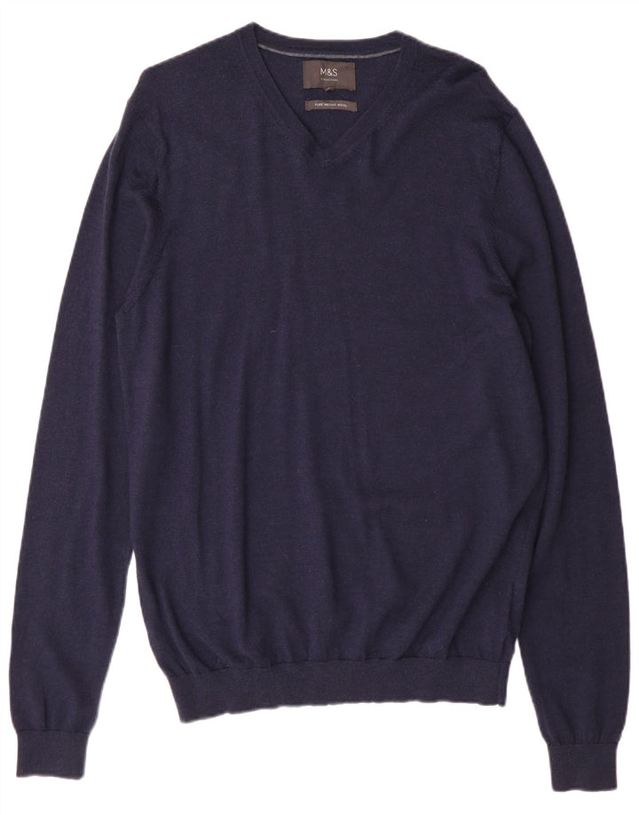 Marks & Spencer Herre V-hals sweater Medium Marineblå Merinould