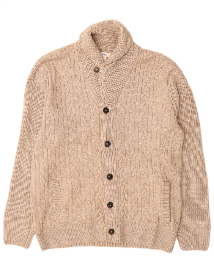 Marks & Spencer Herre Cardigan Sweater Stor Beige Polyester