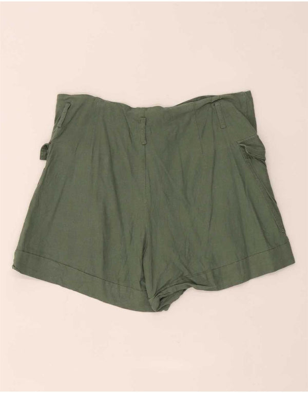 Zara Dame Højtalje Cargo Shorts XL W32 Grøn hør