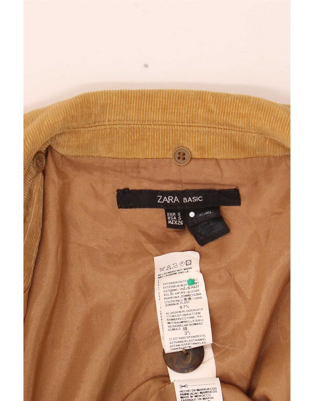 Zara Dame 2-knaps fløjlsbukser blazerjakke UK 10 Lille beige bomuld