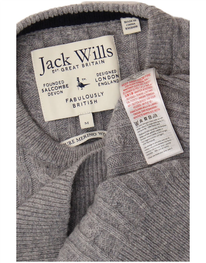 Jack Wills Herre Crew Neck Jumper Sweater UK 14 Medium Grey Merino Wool