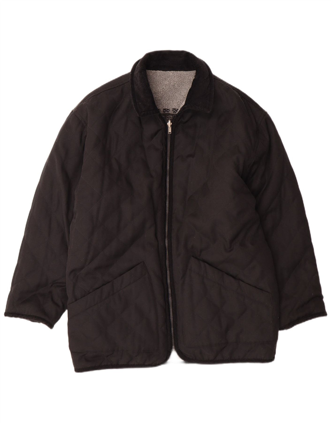 VINTAGE Herre grafisk vendbar fleecejakke UK 38 Medium Grey Fair Isle