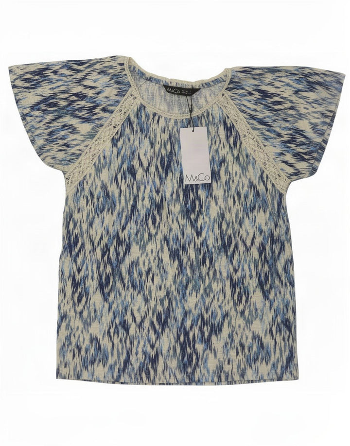 M&Co Damebluse Top UK 10 Lille Blå Ikat Bomuld