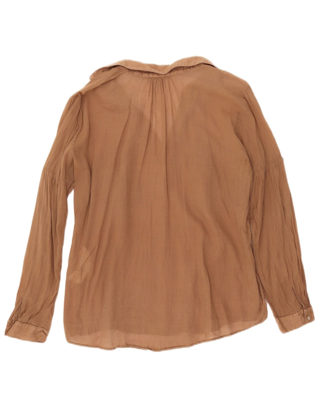 Zara Dame Langærmet Se Through Bluse Top UK 14 Medium Brun Ramie