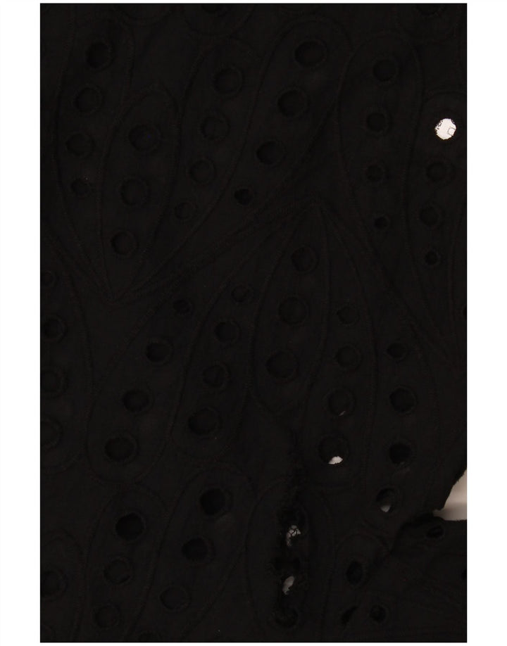 Zara skjortebluse med 3/4 ærmer til kvinder UK 14 Medium Sort bomuld