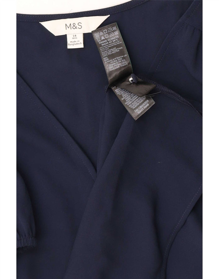 Marks & Spencer Damebluse Top UK 14 Medium Navy Blue Polyester