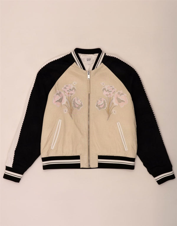 Gap Womens Grafisk Oversized Bomber Jacket UK 16 Large Beige Floral Rayon