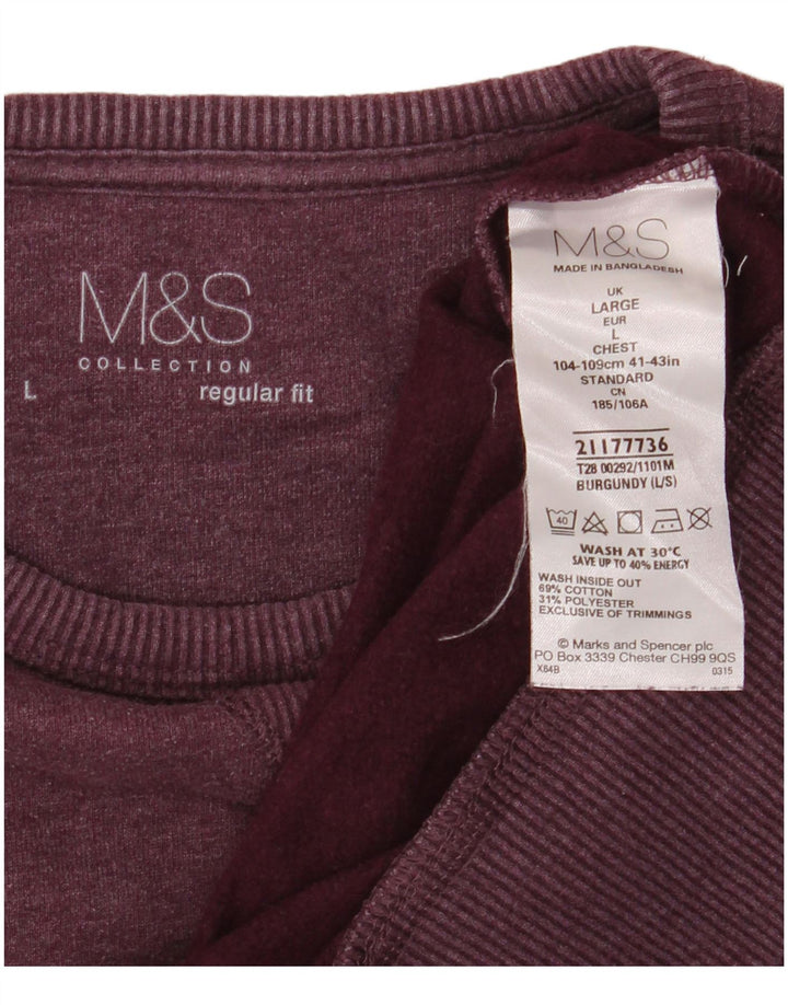 Marks & Spencer Herre Regular Fit Sweatshirt Jumper Large Bourgogne bomuld
